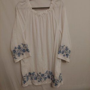 J. Jill boho white embroidered peasant oversized flowy dress large